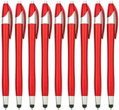 9 Stuks - Stylus Pen voor tablet en smartphone - Met Penfunctie - Touch Pen - Voorzien van clip - Rood
