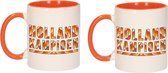 2x stuks holland kampioen beker / mok oranje en wit - 300 ml - oranje supporter / fan