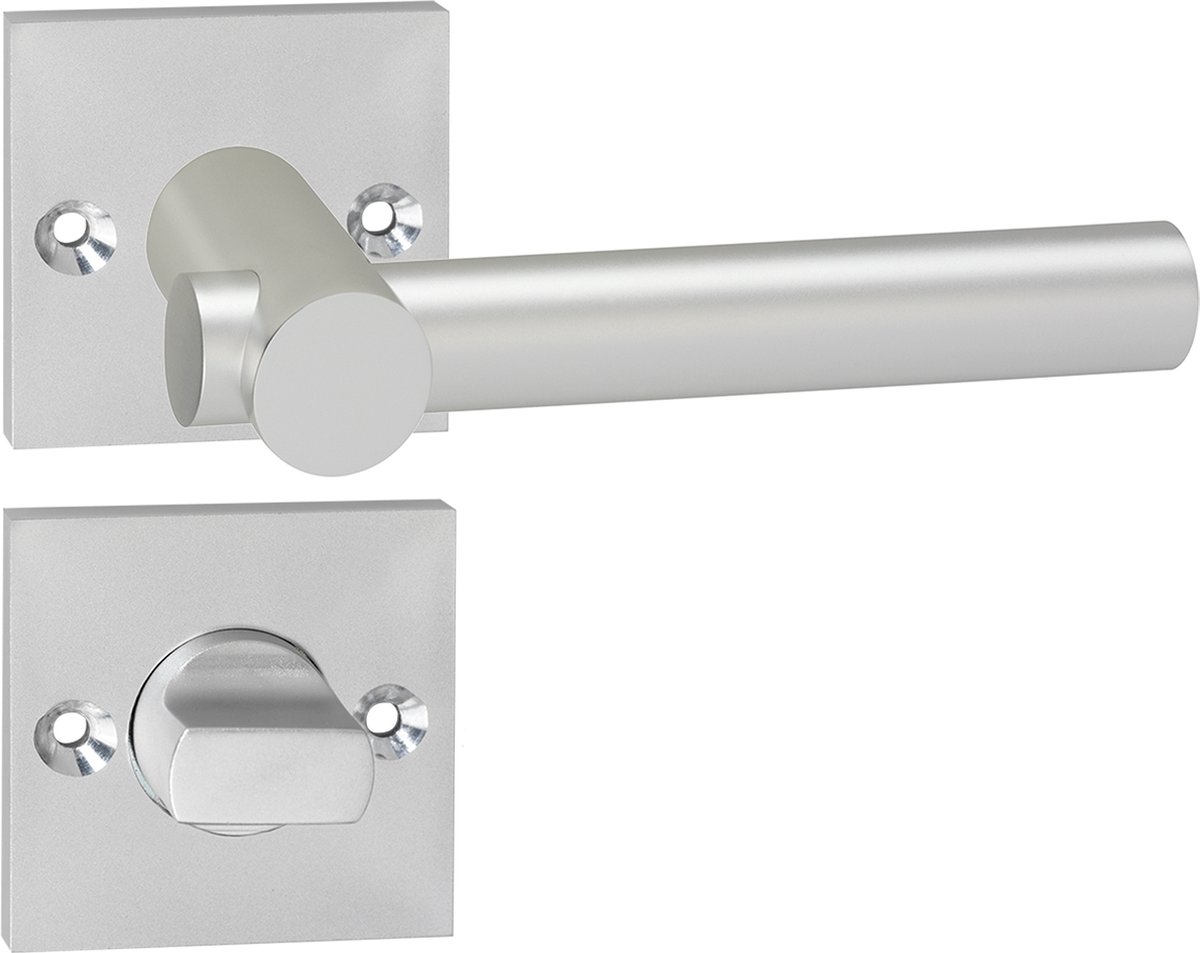 Deurkruk - Impresso Dover - Voor binnen - Vierkant met schroeven en vierkant toiletrozet - Aluminium - 2 stuks
