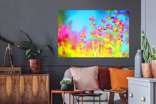 Sticker Muursticker Art psychédélique - Art psychédélique de fleurs - 120x80 cm - film adhésif autocollant - sticker mural repositionnable