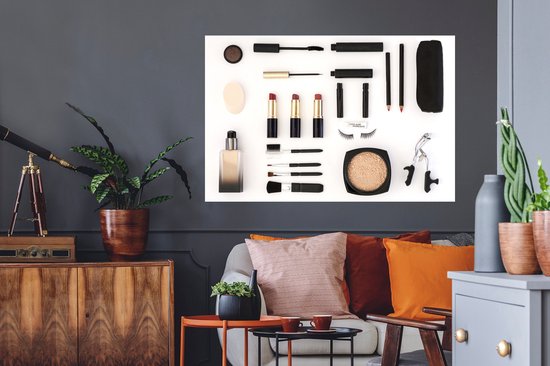 Sticker Muursticker Flat lay Beauty - Set de Maquillage - 120x80 cm - film adhésif autocollant - sticker mural repositionnable