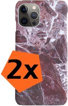 Hoesje Geschikt voor iPhone 11 Pro Max Hoesje Marmeren Case Hardcover Hoes Marmer - Hoesje Geschikt voor iPhone 11 Pro Max Marmer Hoes - Rood - 2 PACK