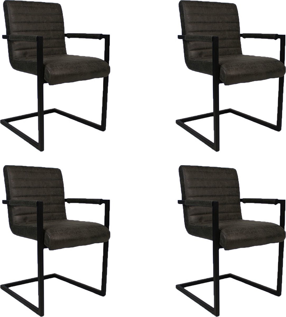 Bronx71 Industriële eetkamerstoel Block Antraciet eco-leer - Eetkamerstoelen set van 4 - stoel