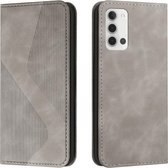 Voor Samsung Galaxy A22 5G Skin Feel Magnetisch S-type Effen Kleur Horizontale Flip Lederen Case met Houder & Kaartsleuf & Portemonnee (Grijs)