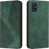 Voor Samsung Galaxy A51 5G Huid Voelen Magnetisch S-type Effen Kleur Horizontale Flip Lederen Case met Houder & Kaartsleuf & Portemonnee (Groen)