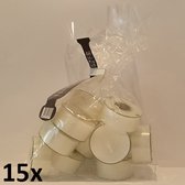 15 zakjes met 12 stuks witte waxinelichtjes in transparante cups ( 4 uur )