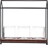 3 Theelichthouders zwart staal met glas - zwart 260/90/275