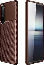 Sony Xperia 1 III Hoesje - Mobigear - Racing Serie - TPU Backcover - Bruin - Hoesje Geschikt Voor Sony Xperia 1 III