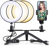 selfie ring licht - ZINAPS Store 8 Inch Ring Light Mobile Phone Ring Light Tripod selfie LED Tabel Type met 2 Mobile Phone Holder Dimbare voor Live Broadcast Makeup Led Portret Ring Light