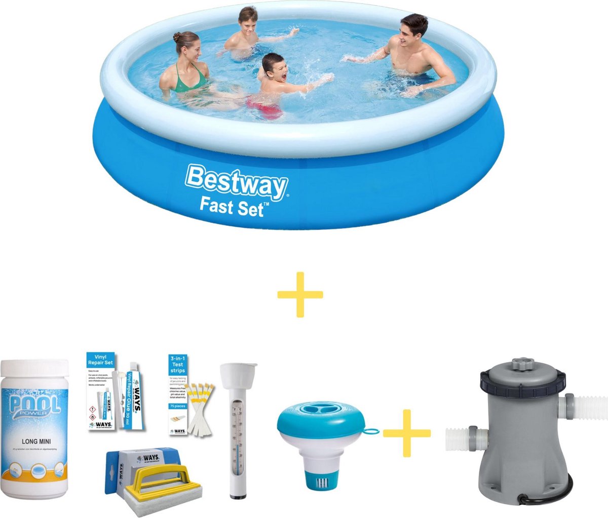 Bestway Zwembad - Fast Set - 366 x 76 cm - Inclusief WAYS Onderhoudspakket & Filterpomp