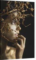 Gouden vrouw met kroon - Foto op Canvas - 60 x 90 cm