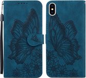 Retro Skin Feel Butterflies Embossing Horizontale lederen flip-hoes met houder & kaartsleuven en portemonnee voor iPhone X / XS (blauw)