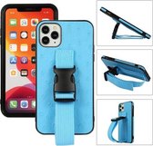 Sportarmband PC + PU lederen beschermhoes met riem en houderfunctie voor iPhone 12/12 Pro (blauw)