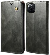 Voor Xiaomi Mi 11 Simple Wax Crazy Horse Texture Horizontale flip lederen tas met kaartsleuven en portemonnee (donkergroen)