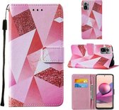 Voor Xiaomi Redmi Note 10S / Note 10 4G Cross Texture Painting Pattern Horizontale Flip Leather Case met Houder & Kaartsleuven & Portemonnee & Lanyard (Pink Rhombus)