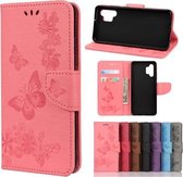 Voor Samsung Galaxy A32 4G vlinders reliëf horizontale flip lederen tas met houder & kaartsleuven & portemonnee (roze)