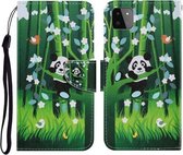 Voor Samsung Galaxy A22 5G Gekleurde Tekening Patroon Horizontale Flip PU Lederen Case met Houder & Kaartsleuven & Portemonnee & Lanyard (Panda)