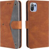 Voor Xiaomi Mi 11 Lite Stiksels Kalfsstructuur Horizontale Flip lederen tas met houder & kaartsleuven & portemonnee (bruin)