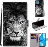Voor OPPO F17 Pro / A93 4G / Reno4 Lite / Reno4 F Gekleurde tekening Cross Texture Horizontale flip PU lederen tas met houder & kaartsleuven & portemonnee & lanyard (zwart-witte leeuwenkop)