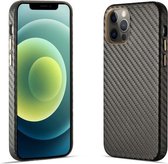 Koolstofvezel lederen textuur Kevlar anti-val telefoon beschermhoes voor iPhone 12 Pro (grijs)