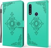 Voor Motorola Moto G8 Power Lite Reliëf Fortune Bloem Patroon Horizontale Flip Leren Case met Houder & Kaartsleuf & Portemonnee & Lanyard (Groen)