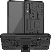 Voor Samsung Galaxy A02 (EU-versie) Bandentextuur Schokbestendig TPU + pc-beschermhoes met houder (zwart)