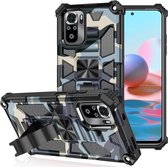 Voor Geschikt voor Xiaomi Redmi Note 10 Pro Camouflage Armor Schokbestendig TPU + PC Magnetische beschermhoes met houder (babyblauw)