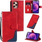 Driekleurige stiksels Kalftextuur Horizontale flip-lederen hoes met houder en kaartsleuven en portemonnee voor iPhone 12/12 Pro (rood)