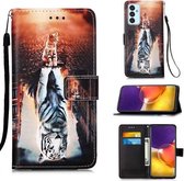 Voor Samsung Galaxy A82 5G Gekleurde tekening patroon Plain Weave horizontale Flip lederen tas met houder & kaartsleuf & portemonnee & lanyard (katten en tijgers)