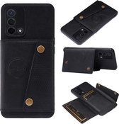 Voor OPPO Realme X7 Pro Ultra dubbele gesp PU + TPU schokbestendige magnetische beschermhoes met kaartsleuf en houder (zwart)