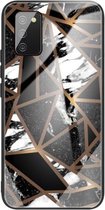 Voor Samsung Galaxy A02s (EU-versie) Beschermhoes met abstract marmerpatroonglas (ruitzwart)