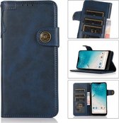 Voor Samsung Galaxy A02s (Amerikaanse versie) KHAZNEH Dual-Splicing koeienhuid textuur horizontale flip lederen tas met houder & kaartsleuven & portemonnee & lanyard (blauw)