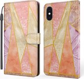 Marmeren horizontale flip TPU + PU lederen hoes met houder en kaartsleuven en portemonnee en draagkoord voor iPhone XR (roze paars)