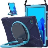 Voor Samsung Galaxy Tab A7 10.4 (2020) T500 / T505 siliconen + pc-beschermhoes met houder en schouderriem (marineblauw + blauw)