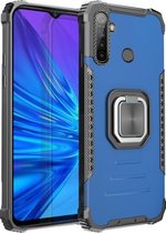 Voor OPPO Realme 5 Fierce Warrior Series Armor All-inclusive schokbestendig aluminium + TPU beschermhoes met ringhouder (blauw)