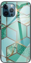 Abstract Marble Pattern Glass beschermhoes voor iPhone 11 (Rhombus Green)