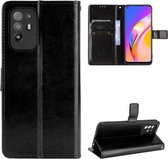 Voor OPPO A94 5G / Reno5 Z 5G / F19 Pro + 5G Crazy Horse Texture Horizontale flip lederen tas met houder & kaartsleuven & lanyard (zwart)