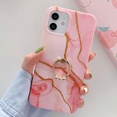 Golden Powder Dream Color Marble Pattern TPU beschermhoes met ringstandaard voor iPhone 11 (roze)