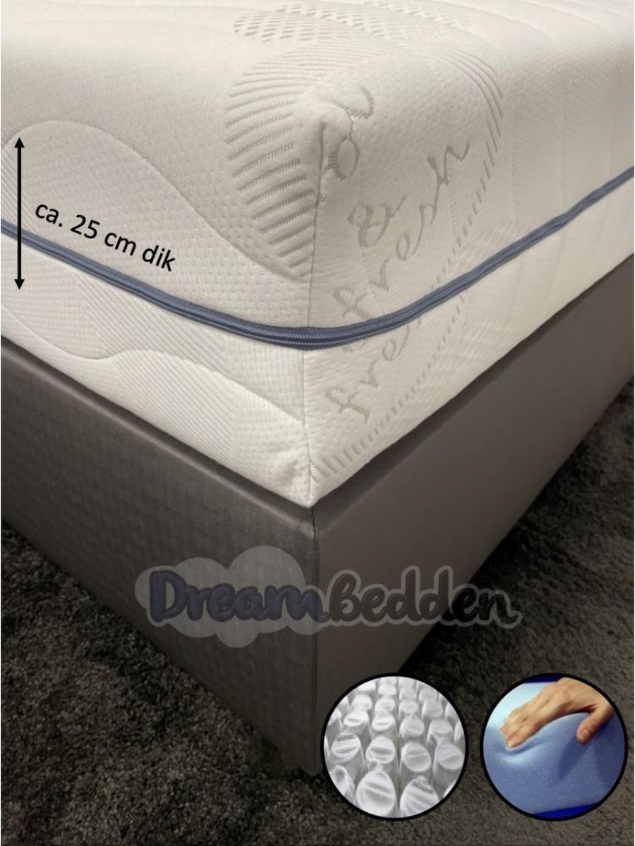 dreambedden Matras 160x210 9-zones XXL HR45 koudschuim micropocketvering ca. 25 cm dik wit