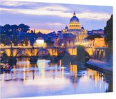 Avondgloed bij de Engelenbrug over de Tiber in Rome,  - Foto op Plexiglas - 90 x 60 cm