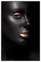 Donkere vrouw met gouden lippen - Foto op Akoestisch paneel - 100 x 150 cm