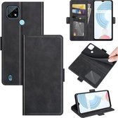 Voor OPPO Realme C21 Dual-side magnetische gesp horizontale flip lederen tas met houder en kaartsleuven en portemonnee (zwart)