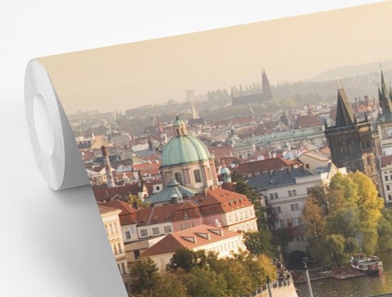 Papier peint photo peint photo vinyle - Les ponts de Prague avec un ciel gris largeur 330 cm x hauteur 220 cm - Tirage photo sur papier peint (disponible en 7 tailles)