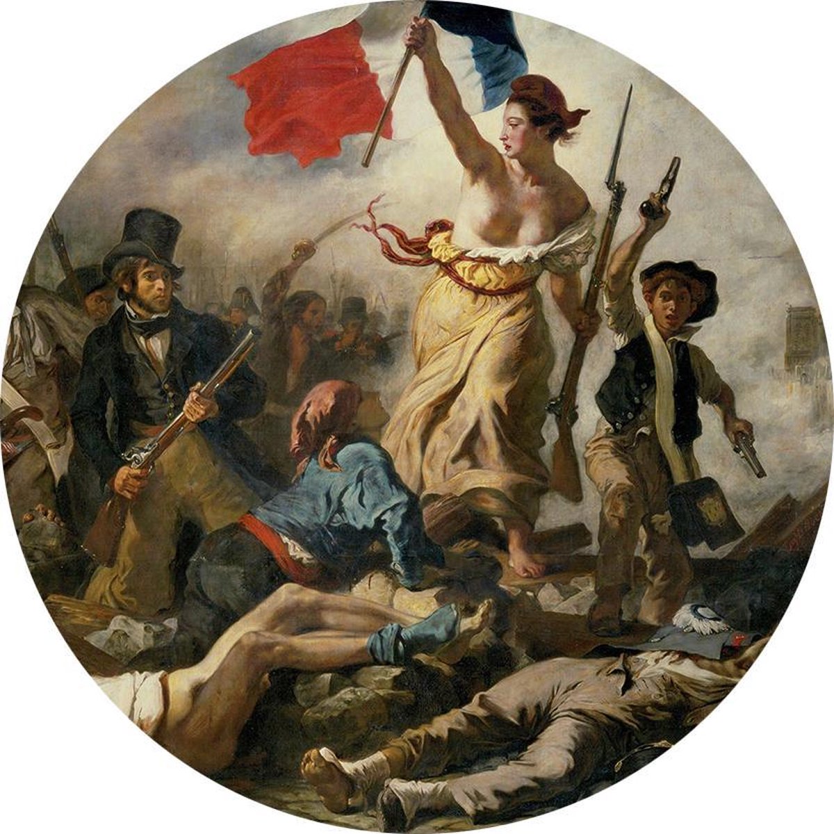 De vrijheid leidt het volk, Eugène Delacroix - Foto op Behangcirkel - ⌀ 150 cm