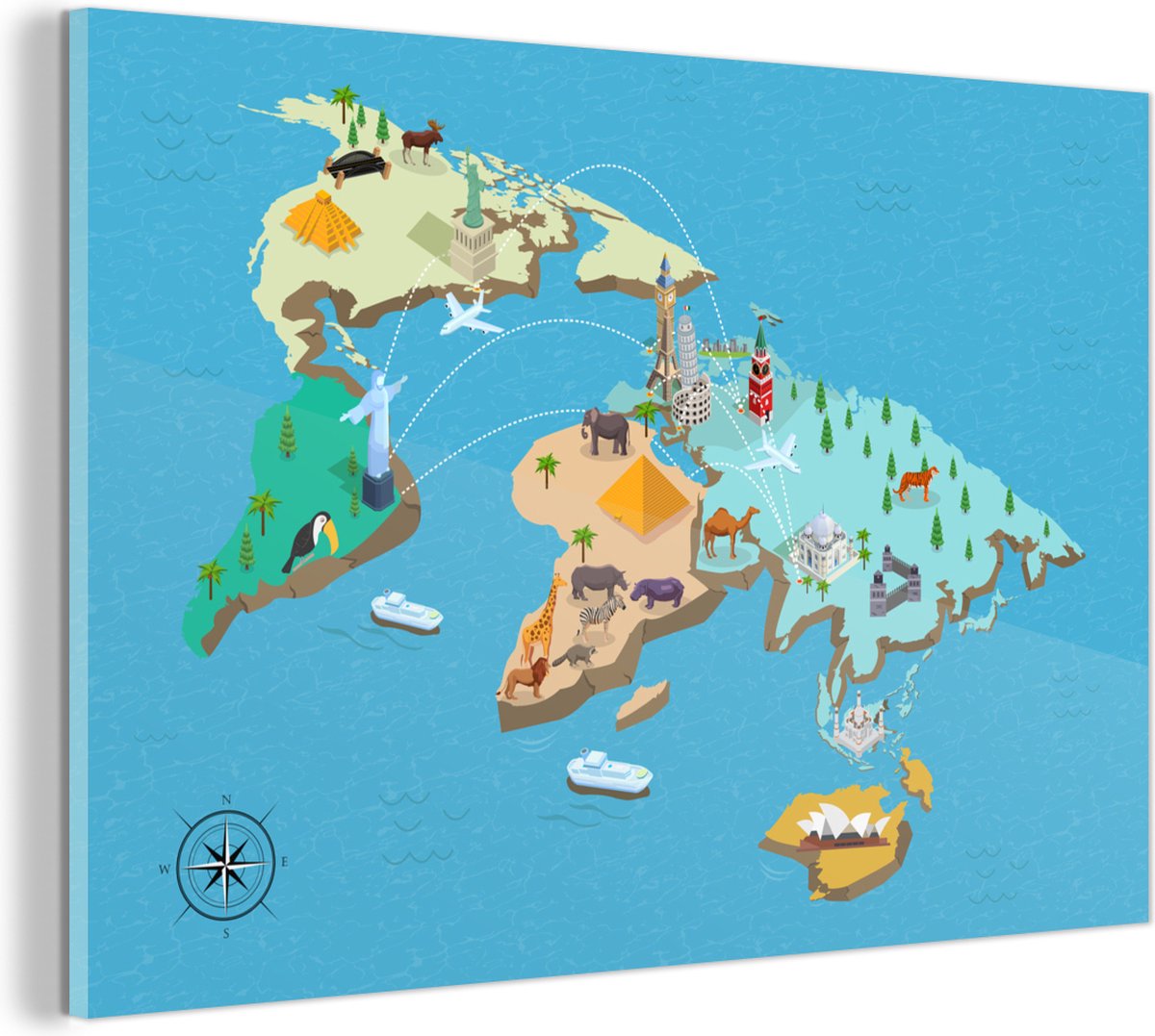 Carte du monde colorée avec des images célèbres Plexiglas 30x20 cm petit Tirage...