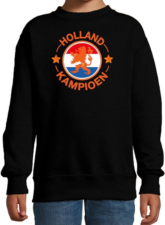 Zwarte fan sweater voor kinderen - Holland kampioen met leeuw - Nederland supporter - EK/ WK trui / outfit 152/164