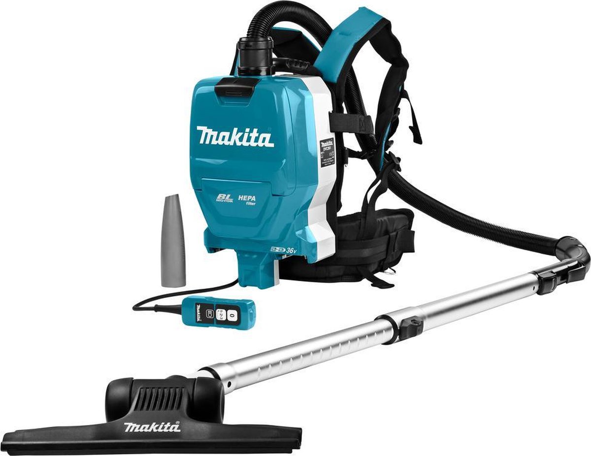 Makita DVC261ZX11 36V Li-Ion Accu rugstofzuiger body (2x 18V) incl. 4-delige stofafzuigset