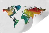 Wereldkaart réalisée à l'aquarelle et aux couleurs orange et verte sur fond blanc 120x80 cm