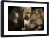 Foto in frame ,Gezicht van Boeddha , 120x80cm , Zwart bruin , Premium print