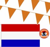 Ek oranje straat/ huis versiering pakket met oa 1x Mega Nederland vlag, 100 meter oranje vlaggenlijnen - Oranje versiering buiten